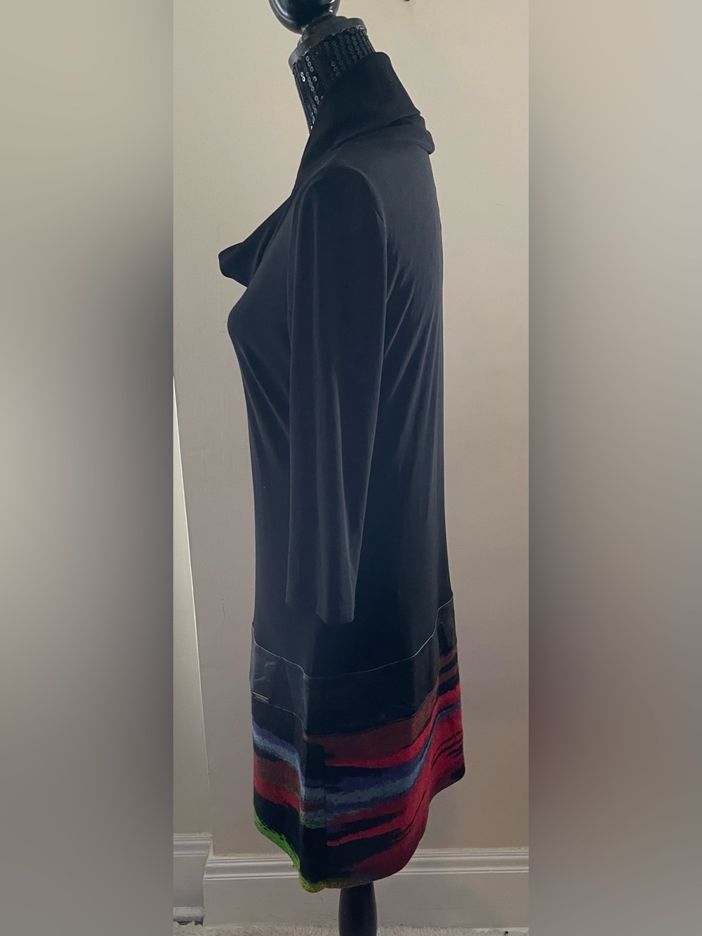 Joseph Ribkoff Black Dress Multicolor Hem Stripes Size 10 - Picture 4 of 13